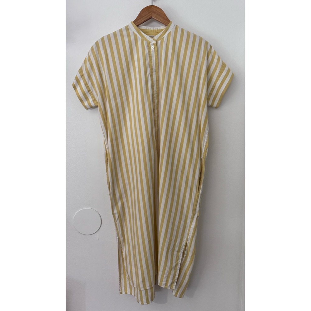 EVERLANE Shirt Dress Womens 8 Yellow Button Front Tunic Vertical Stripe Pockets